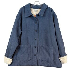 NWT Boston Traders Women XXL Navy Blue Corduroy Sherpa Lined Shacket Jacket Fall
